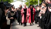 President Drew Faust; James Wilkinson, senior associate and former director of the Bok Center for Teaching and Learning, and chief marshal of the Alpha Iota Chapter of Phi Beta Kappa; and Harvard College Dean Evelynn M. Hammonds lead the Phi Beta Kappa procession.