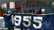 Members of the Class of 1955 display a banner in their "class color," blue. The Class of 2012 are reviving the "class color" tradition, and their color is also blue. 