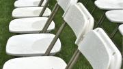Wet chairs in Harvard Yard Tuesday morning. Rain is forecast for Tuesday, thunderstorms for Wednesday, and sun on Thursday.