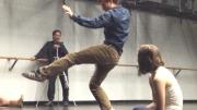 Cabreros demonstrates a movement at an audience discussion following a May 1 performance at Harvard.