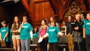 Undergraduates and visitors rehearse on the Sanders stage.