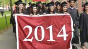 The Class of 2014 processed through the Old Yard to Memorial Church for the Baccalaureate service, which includes an address from President Drew Faust.