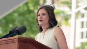 Harvard Alumni Association president Catherine A. Gellert at the podium during the afternoon program—evidence that you don't have to be British to sport a fascinator.