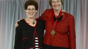 Radcliffe Institute Dean Lizabeth Cohen (left) awarded the Radcliffe Medal to Harvard president Drew Faust at the annual Radcliffe Day luncheon.