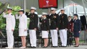 The Harvard ROTC class of 2014 (from the left): imminent officers Christopher J. Curtis, Catherine M. Philbin, James S. Brooks, Catherine A. Brown, Taylor B. Evans, Peter Machtiger, and Madison Coveno
