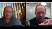 Video split-screen capture of images of Evelynn Hammonds and Paul Farmer