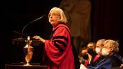 Theda Skocpol speaking at Sanders Theatre