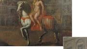 A detail (inset) of this 1586 painting may show Leofric checking his wife’s progress. Later viewers may have taken him for Peeping Tom.
