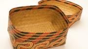 The interior of the "Alligator Guts" patterned basket, displaying the intricate double-weave technique that produces a basket in two continuous layers of cane, one inside the other