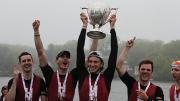 At the Eastern Sprints in Worcester, Harvard’s lightweights celebrate their win.