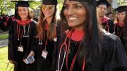 Crimson stethoscopes at the ready (from left): M.D.s Sarah Messmer and Jana Jarolimova and Shruthi Rajashekara, M.D.-M.M.S. &rsquo;14