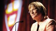 President Drew Faust outlining campaign priorities aboard the <i>Intrepid</i> on May 14