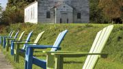 Visitors can take a seat after touring the historic Fort Andrews chapel.
