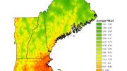 Mean PM2.5 concentrations in 2004 at a 1 × 1 km resolution across New England; the use of satellite-retrieved data allowed for a comprehensive coverage of the region.