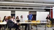 The opening event was held in SciBox, an innovative classroom modeled on a black-box theater.
