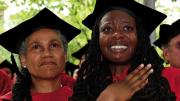 Ph.D. recipients Jacqueline Cooke Rivers (African American studies) of Boston (at left), and Jovonne Bickerstaff (sociology) of Akron, Ohio