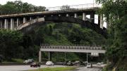 A substructure protects motorists from falling concrete until Pittsburgh&rsquo;s 1922 Beechwood Boulevard Bridge is rebuilt.