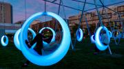 “Swing Time” is an interactive installation on Lawn on D, a park in South Boston.