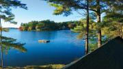 The saunas are steps from Furnace Pond, where a raft beckons swimmers.