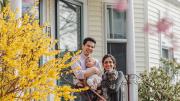 Stephen Chong and Kiran Gajwani, with son Bpdhi and dog Annie
