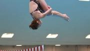Georgina Milne flies through the air, flipping toward the water.