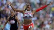 Gabby Thomas winning the 200-meter run at the U.S. Olympic Track and Field Trials.
