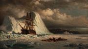 Masted ship stuck in the ice