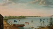 Ship launching from the shore amid blue skies