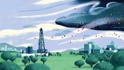 Illustration of a city downwind from a fracking well