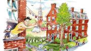 Illustration of football players hanging their laundry out to dry