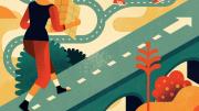 Illustration of students choosing different paths through college