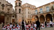 The Harvard-Radcliffe Orchestra's farewell dinner in Cathedral Square, Havana
