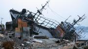 A burned ship in the port city of Kesennuma, which was particularly hard hit by the March 11 earthquake, tsunami, and resulting fires