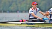 Caryn Davies rowing in a pair in 2011
