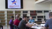 Kenan professor of government Harvey Mansfield discusses Alexis de Tocqueville’s <i>Democracy in America</i> with the veterans. The WSP’s mission is to facilitate veterans’ transition into full-time students by helping them develop necessary academic skills while engaging with themes that speak to their experiences.