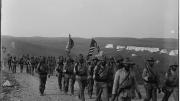 The U.S. Army's 24th Infantry Regiment, an African-American regiment, arriving at Camp Wiloff in Montauk, New York, 1898
