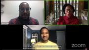 Screenshot of Zoom conversation with Laurence Ralph, Monica Bell, and Brandon Terry