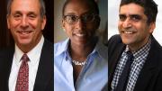 From left: Lawrence S. Bacow, Claudine Gay, and Rakesh Khurana