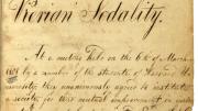 The founding document of the Pierian Sodality, dated March 6, 1808. Founders included four officers and two members.