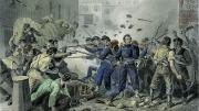 Massachusetts militia passing through Baltimore—and rioting Confederate sympathizers—in April 1861