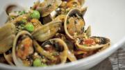 Fusilli with clams and fresh peas