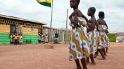 Students of Desmercy School perform a traditional Ghanaian dance.