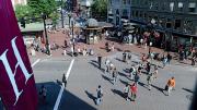 A veritable bird’s-eye view of Square and the restored 1912 subway headhouse, home to Out of Town News