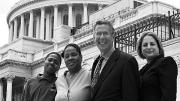 Bob Friedman (third in line) with SEED saver Jemel Jones, his mother, Patricia Jones, and Andrea Pardon, SEED program manager at Jemel&rsquo;s school