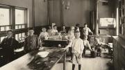 <i>Social Settlements: United States. Massachusetts. Boston. South End House: South End House, Boston, Mass.: Vacation School 1907: Boys’ Cooking Class, </i>1907. Gelatin silver print.