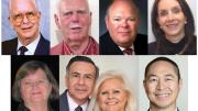 Top row from left: Marshall Allen, T. Carter Hagman, John Irving, and Margarita Montoto-Escalera. Bottom row from left: Elaine Hoffman Morris, Miguel M. Palos, Claudia Friederichs Palos, and Milton Yasunaga