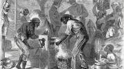 <i>The First Cotton-gin, </i>by William L. Sheppard, published in<i> Harper&rsquo;s,</i> December 18, 1869, shows slaves at work&mdash;and masters who profited from their labor. 