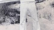 Henry Beston (in a Coast Guard uniform) on the Outer Beach, Cape Cod, in the early 1920s