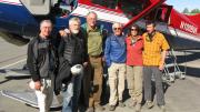 At a June 2013 reunion in Talkeetna, Alaska, four of the climbers gathered to commemorate the 50-year anniversary of their historic climb. From left: David Roberts, Richard Millikan, John Graham, and Peter Carman of the original 1963 team, along with Carman’s wife, Suellen, and son, Tobey. 