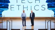 Professors Douglas Melton and Michael Sandel prepare to launch their new Gen Ed course, open to students from across the University, at Klarman Hall.